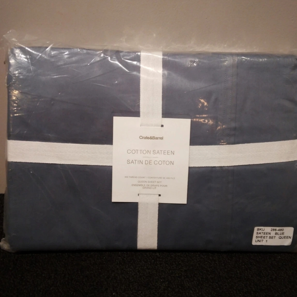 Crate&Barrel Organic 400 Thread Count Sateen White Queen Sheet Set